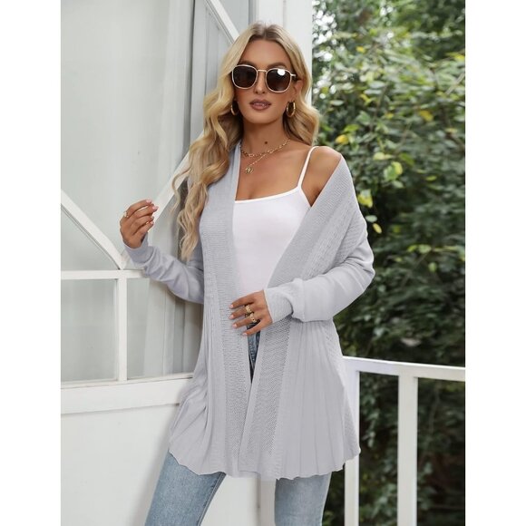 Women Long Sleeve Knit Cardigan Lightweight Casual Open Front Sweater - Picture 2 of 7